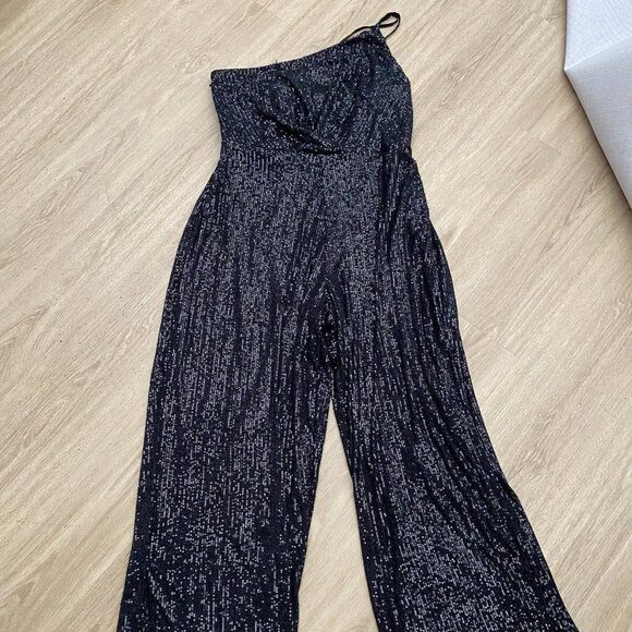 City Chic Pants - NWT City Chic Womens Savanna Sequin Jumpsuit One Shoulder Black Plus Size L/20